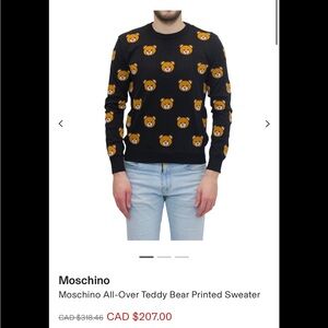 Moschino Black Crewneck Sweater with All-Over Teddy Bear Motif (unsure of auth)